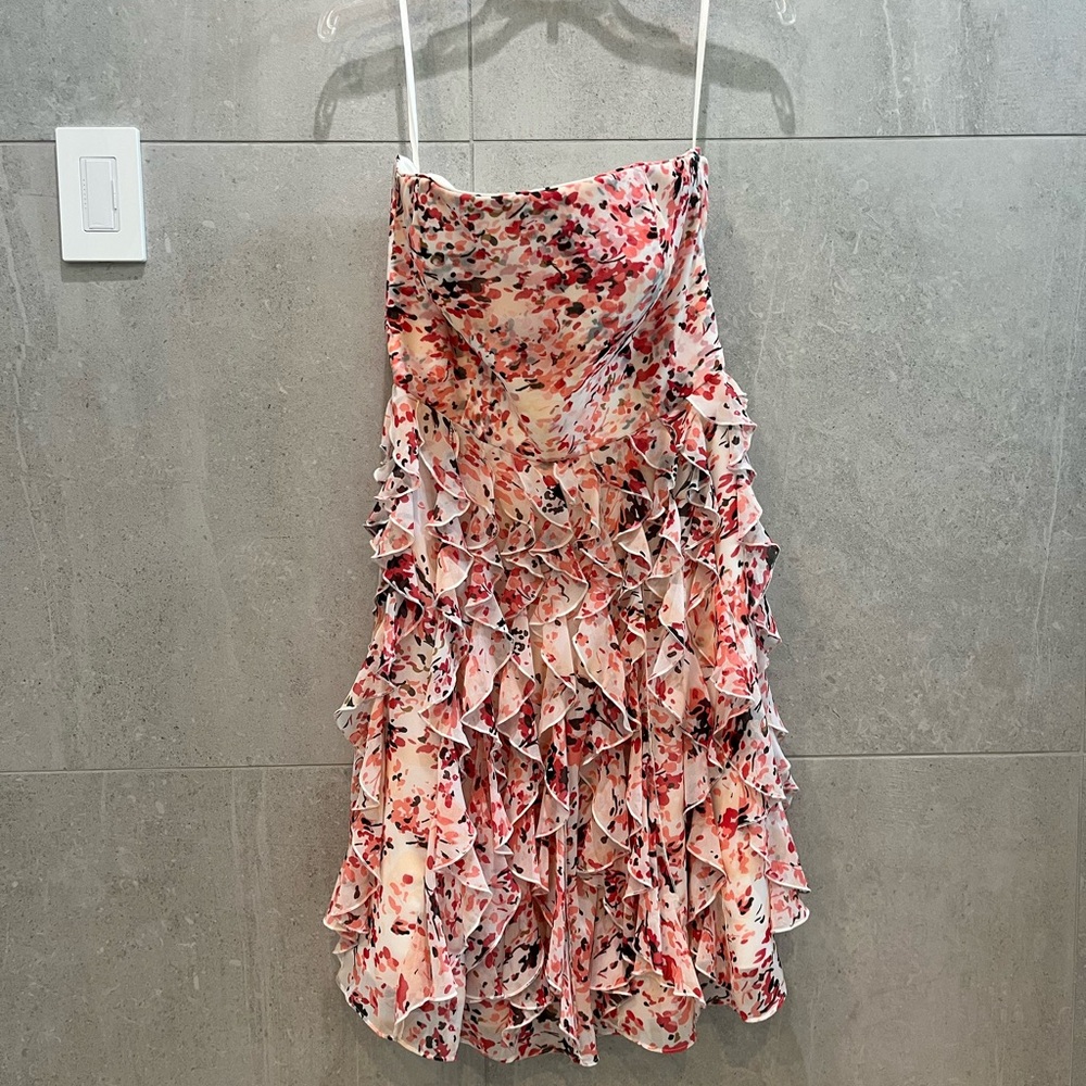 White House Black Market Strapless Floral Ruffle Dress